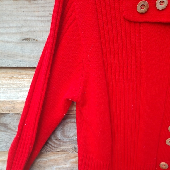 Vintage 1970's Cardigan Red Sweater Broad Collar Pockets LS Acrylic Size 42 - - Picture 5 of 10